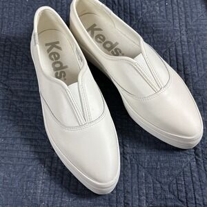Keds Pointed Slip On Leather White Platform Women's Sneaker Shoe Size 6 Retro